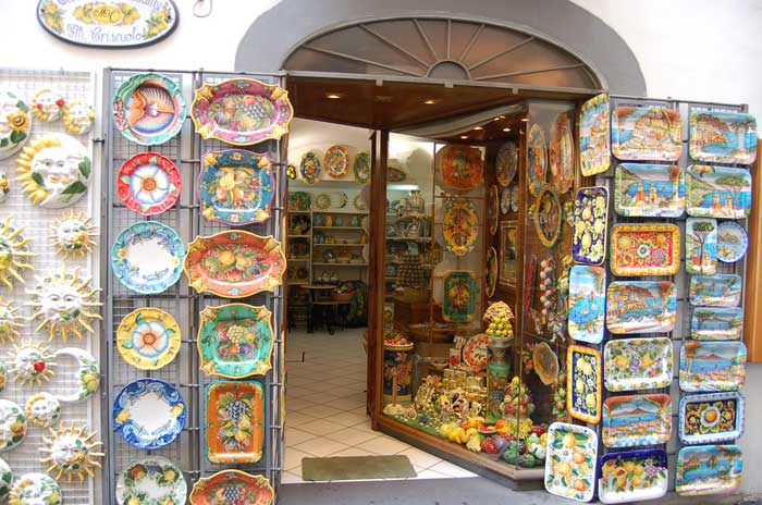 Colorful Plates and Platters in Amalfi Store, Italy