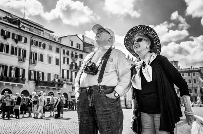 Happy Tourists in Piazza Navona, Rome, Italy