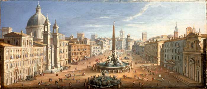 Piazza Navona ca. 1730 by Flemish Painter Hendrik Frans van Lint