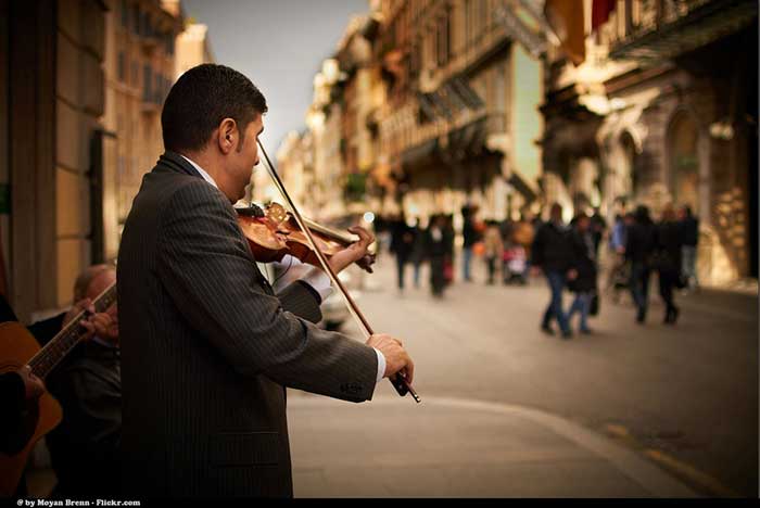 Street Violinist Playing in Via del Corso