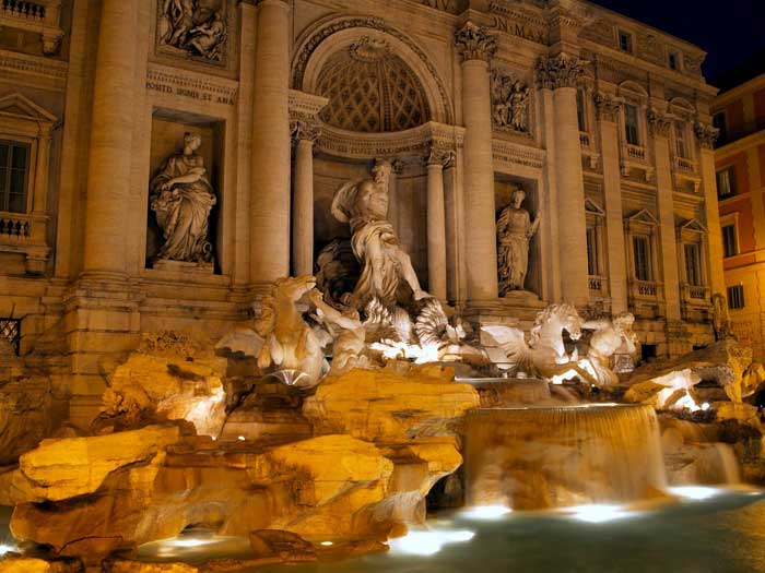 Trevi Roman fountain at Night, Italy